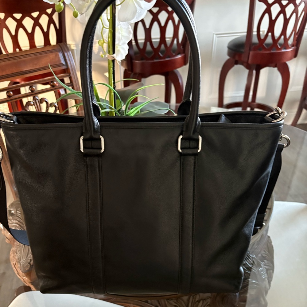 Coach Black Leather Tote with Silver Hardware - Picture 2 of 11
